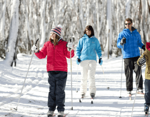 2 family cross-country skiing