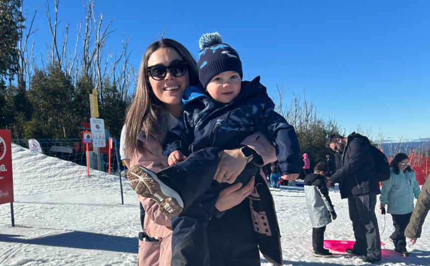 mother and son in the snow